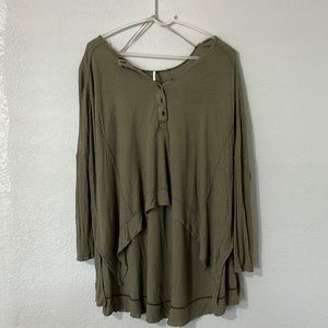 Distressed Waffle Knit Army Green Free People Shirt S